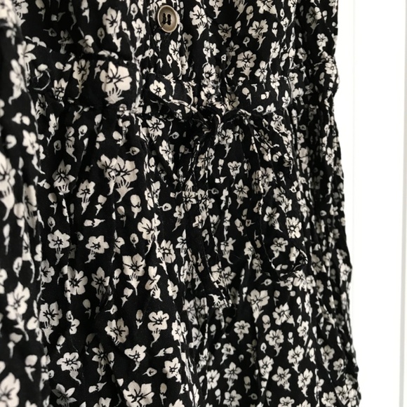 FOREVER 21 Floral Mini Dress M Fit Black Off White Waist Tie Buttons - Picture 5 of 16